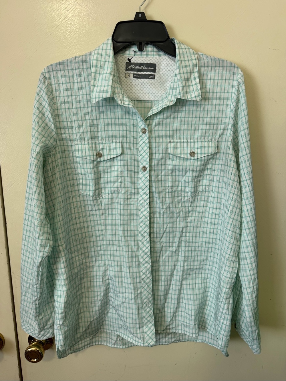 Eddie Bauer women Light Mint Plaid Button-Up Shirt